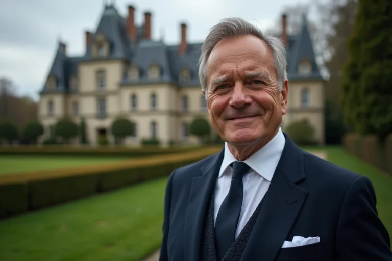 Propriétaire foncier français devant un château avec domaine agricole en arrière-plan illustrant la concentration de patrimoine foncier en France